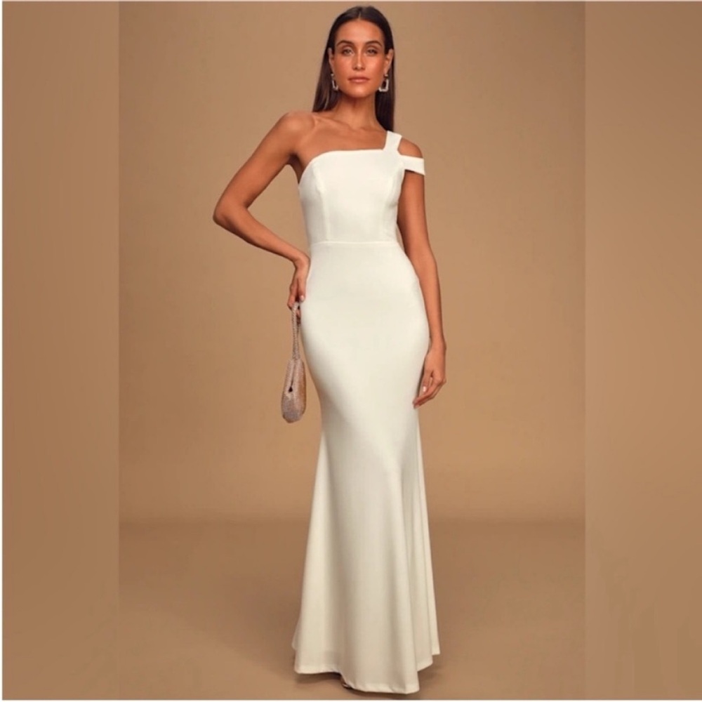 Lulus White One-Shoulder Mermaid Maxi Dress